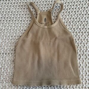 Casual Beige Ribbed Tank Top